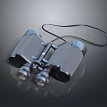 Silver Binoculars For Space Exploration With Reflective Surface And Neck Strap 3d model