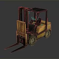 Yellow Industrial Forklift With Black Roof Front Forks Driver Seat And Wheels