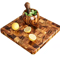 Wooden Cutting Board With Mortar Pestle Lemon Slices And Fresh Mint Leaves