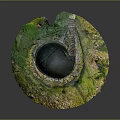 Ancient Circular Building Ruins With Black Dome Top And Green Vegetation Covered Stone Base