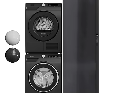 Modern Black Front Load Stackable Washing Machine With Dryer And Laundry Balls 3d model