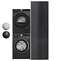 Modern Black Front Load Stackable Washing Machine With Dryer And Laundry Balls