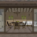 Modern Residential House Featuring Sloped Shingle Roof Transparent Glass Walls and Patio with Indoor Furniture