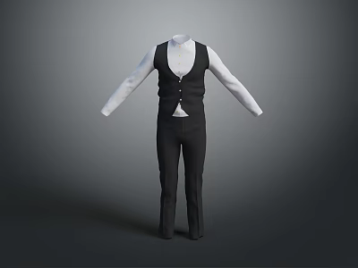 Men's Formal Clothing Set With Black Vest White Long Sleeve Shirt And Trousers 3d model