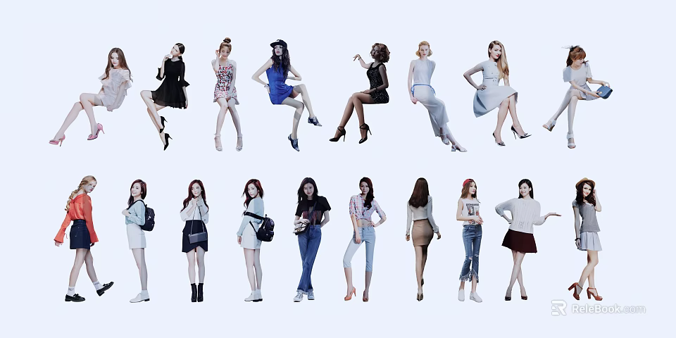 Multiple Women In Various Fashion Poses With Different Outfits And Styles 3d model 