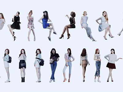 Multiple Women In Various Fashion Poses With Different Outfits And Styles 3d model