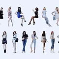 Multiple Women In Various Fashion Poses With Different Outfits And Styles