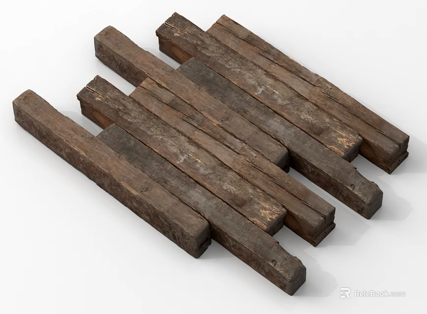 Wooden Construction Components Featuring Dark Solid Wood Planks With Natural Grain And Worn Texture 3d model