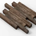 Wooden Construction Components Featuring Dark Solid Wood Planks With Natural Grain And Worn Texture 3d model