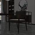 Elegant Modern Leisure Chair With Wooden Frame Gold Armrests Gray Cushion And Decorative Cabinet
