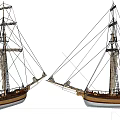 Two Wooden Model Sailboats With Masts Rigging And Vintage Decorative Design
