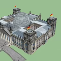 Classical Style Office Building With Dome Columns And German Flags Exterior 3d model