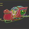 Pink Sleigh Shaped Kids Play Equipment With Wings Green Accents And White Seat