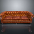 Classic Brown Leather Sofa With Diamond Tufted Design And Decorative Armrests 3d model