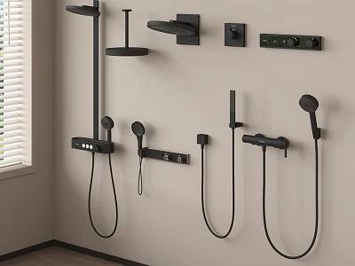 Black Modern Wall Mounted Shower System With Handheld And Rainfall Heads Controls 3d model