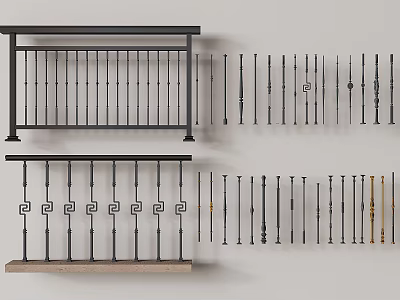 Various Metal Fence Railing Designs With Decorative Patterns And Styles 3d model