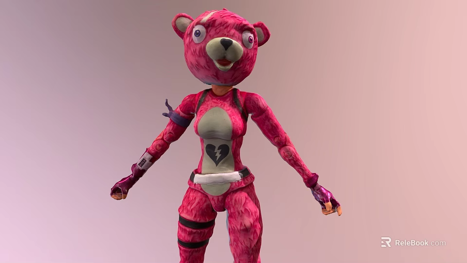 Pink Cartoon Bear Humanoid Character With Playful Design And Vibrant Outfit 3d model 