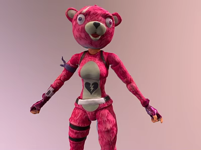 Pink Cartoon Bear Humanoid Character With Playful Design And Vibrant Outfit 3d model