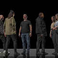 Group of People Standing Together With Diverse Clothing Against Black Background