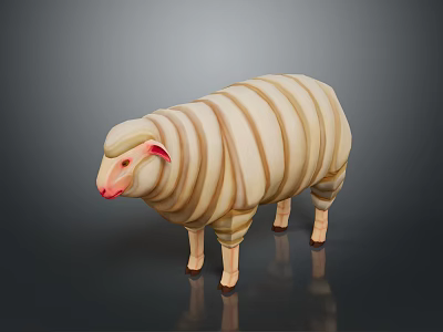 Striped Beige And Brown Sheep Decorative Toy With Red Ears And Nose 3d model
