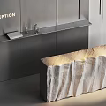 Modern Reception Desk Design With Textured Stone Countertop And Gray Wall Panels