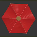 Red Outdoor Umbrella With Wooden Pole And Multi Panel Canopy Design