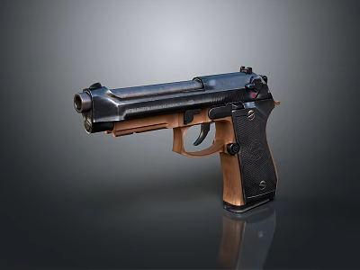 Classic Pistol With Wooden Grip And Black Metal Body Design 3d model