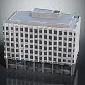 White High Rise Building With Gray Roof Multiple Windows And Ground Floor Doors