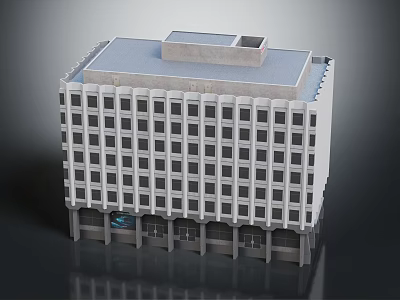 White High Rise Building With Gray Roof Multiple Windows And Ground Floor Doors 3d model