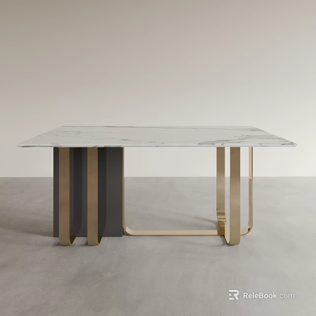 Elegant Modern Dining Table With Marble Tabletop And Gold Metal Legs Design 3d model 