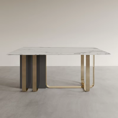 Elegant Modern Dining Table With Marble Tabletop And Gold Metal Legs Design 3d model