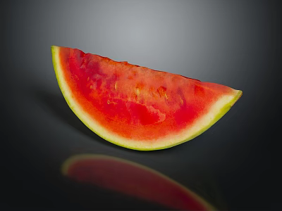 Fresh Watermelon Slice with Red Flesh and Green Rind on Black Background 3d model