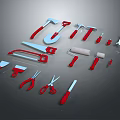 Assorted Hardware Tools Set With Red Handles Including Hammer Saw Pliers And Scissors 3d model