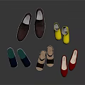 Colorful Shoes Assortment with brown casual yellow rain boots blue slippers black sandals red flats