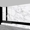 Modern TV Wall Design With Gray Cabinets Black Panel And Marble Countertop