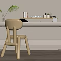 Minimalist Modern Light Wood Desk With Beige Chair Books And Small Potted Plant