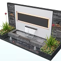 Modern Water Feature Wall with Flowing Water Plants and Warm LED Lighting 3d model