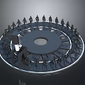 Circular Equipment Structure With Human Silhouettes Around Central Hole And Illuminated Base Edge