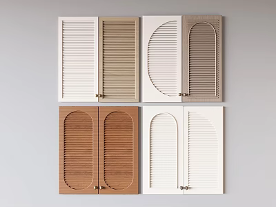 Various Colored Wardrobe Doors With Louvered And Arched Design Patterns 3d model