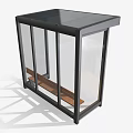 Modern Bus Stop Exterior With Black Roof Transparent Glass And Wooden Bench