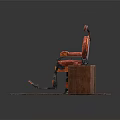 Vintage Leather Massage Chair With Tufted Seat And Wooden Cabinet On Patterned Tiles