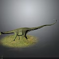 Green Long Necked Dinosaur With Long Tail Standing On Grassland In Gray Background