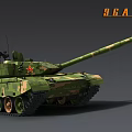 Chinese Main Battle Tank with Green Camouflage Armor Red Star and Tracks