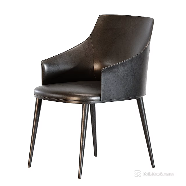 Modern Black Leather Leisure Chair With Curved Armrest And Slim Metal Legs Design 3d model 