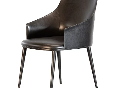 Modern Black Leather Leisure Chair With Curved Armrest And Slim Metal Legs Design 3d model