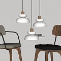 Three Modern White Pendant Lights With Wooden Base In Minimalist Interior