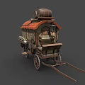 Rustic Vintage Wooden Cart With Red Roof And Two Wooden Barrels On Top