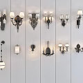 Stylish Wall Lights in Various Designs Mounted on White Wall 3d model