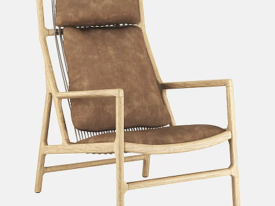 Stylish Leisure Chair with Wooden Frame Brown Upholstered Seat and Woven Backrest 3d model