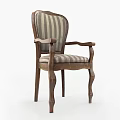 Classic Wooden Frame Leisure Chair With Striped Fabric Seat Armrests And Curved Legs